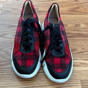 Anthropologie Red and Black Plaid Lace-Up Sneakers